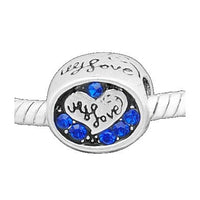 "Love Hearts" Blue Rhinestone Charm Bead
