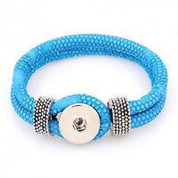 Light Blue Leather Single Chunk Charm Bracelet. For Snap Button Chunk Charms.