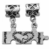 2 Piece Mother Daughter Puzzle Piece Dangle Bead Charm