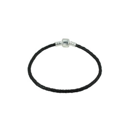 7.5 (7 1/2) Inch  Barrel Clasp Black Leather Bracelet