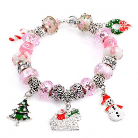 Christmas Inspired Pink Design Charm Bracelet