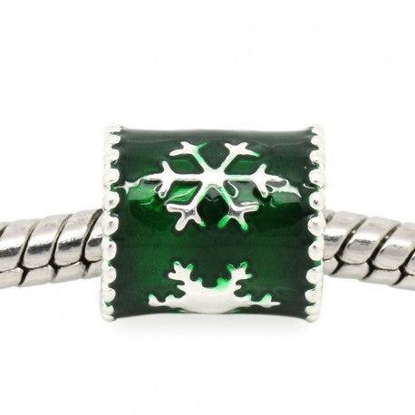 Green Enamel Snowflake Spacer Charm Bead