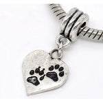 Love Heart Dog Paw Dangle Charm Bead