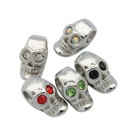 Pack of Five Colorful Rhinestone Skeleton Skull Crystal Charm Beads