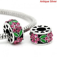 Buckets of Beads Rhinestone Flower Spacer Bead, Pink/Green
