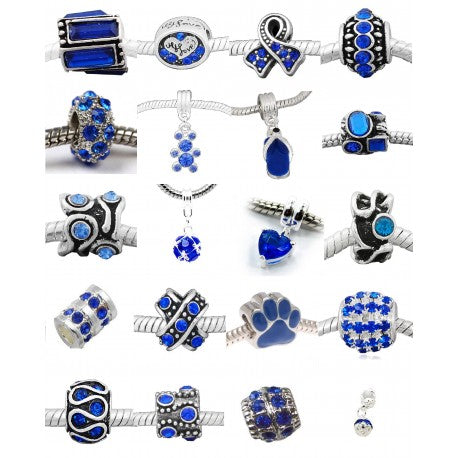Ten (10) of Assorted Shades of Dark Blue Crystal Rhinestone Charm Beads