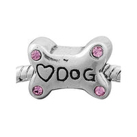 Pink Rhinestone Dog Bone Charm Bead