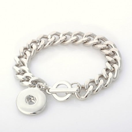 Silver Tone Metal Toggle Clasp Chunk Charm Bracelet. For Snap Button Chunk Charms.