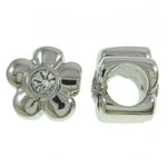 Stainless Steel Clear Stone Flower Charm Bead