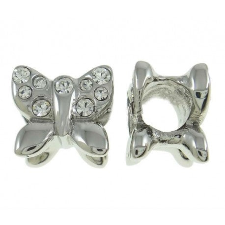 Stainless Steel Clear Stones Butterfly Charm Bead
