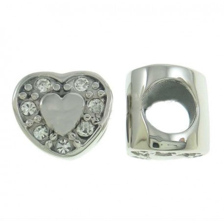 Stainless Steel Clear Stones Heart Charm Bead